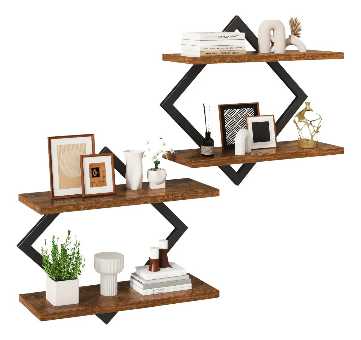 Repisa Flotante Exagonal Madera Set X2